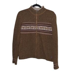 Woolrich Full Zip Cardigan with Leaf Embroidery in Fawn Heather - Size S - GUC